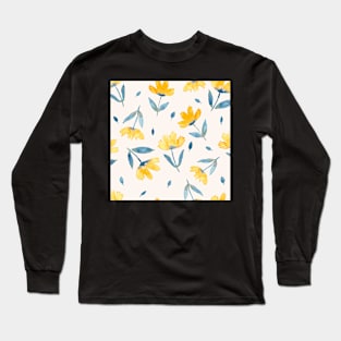 Watercolour floral yellow And teal Long Sleeve T-Shirt